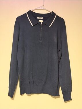 Coofandy - Men's Navy Quarter-Zip Polo Sweater